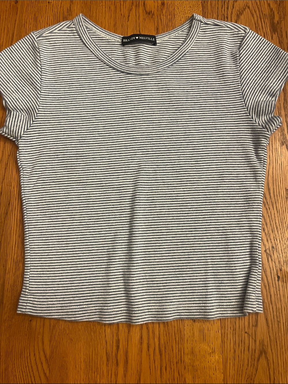 Brandy Melville Blue & White Thin Stripe Short Sleeve Tee